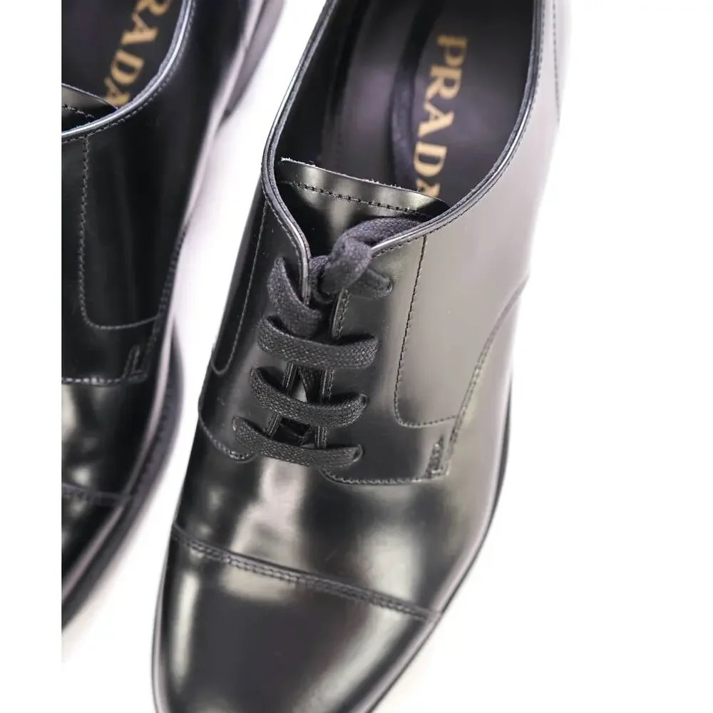$980 PRADA - Brushed Leather Cap Toe Oxfords W Logo - 9 US (8 Prada)